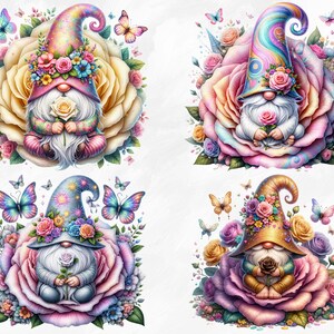 Watercolor Rose Gnome Collection Clipart, 24 PNG Mothers Day Clipart ...