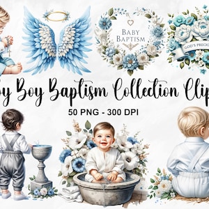 Aquarel Baby Boy doop collectie clipart, 50 PNG doop clipart, doop graphics, blauwe christelijke PNG bundel, commercieel gebruik