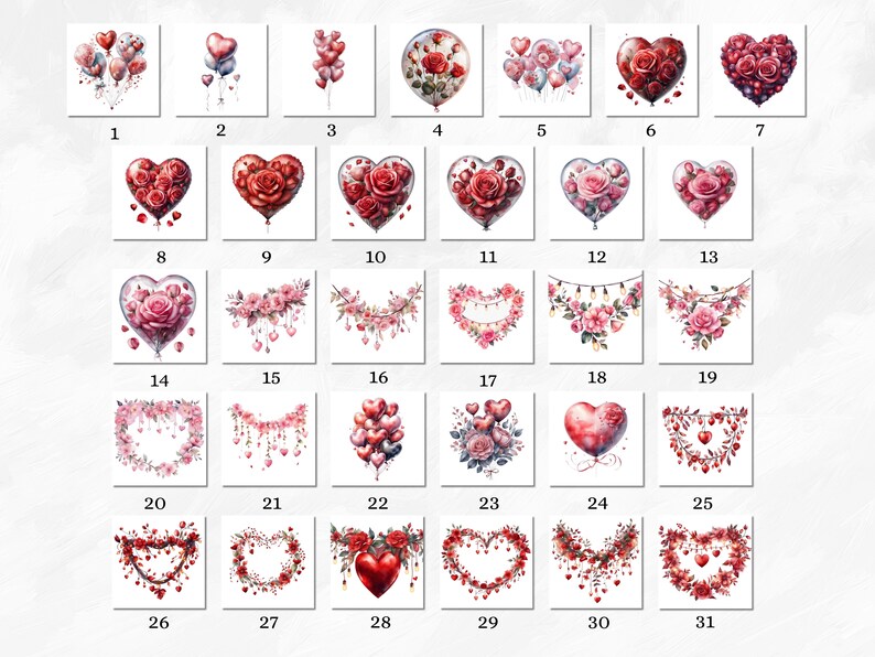 Watercolor Valentine's Day Clipart, 31 PNG Valentine's Day Pink & Red ...