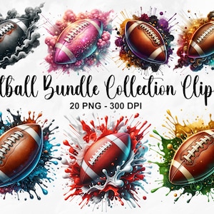 Watercolor Football Bundle Collection Clipart, 20 PNG Football Clipart, Football Posters, Football Printable Art, Commercial Use