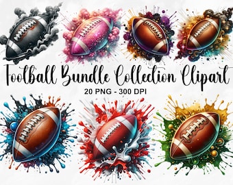 Watercolor Football Bundle Collection Clipart, 20 PNG Football Clipart, Football Posters, Football Printable Art, Commercial Use