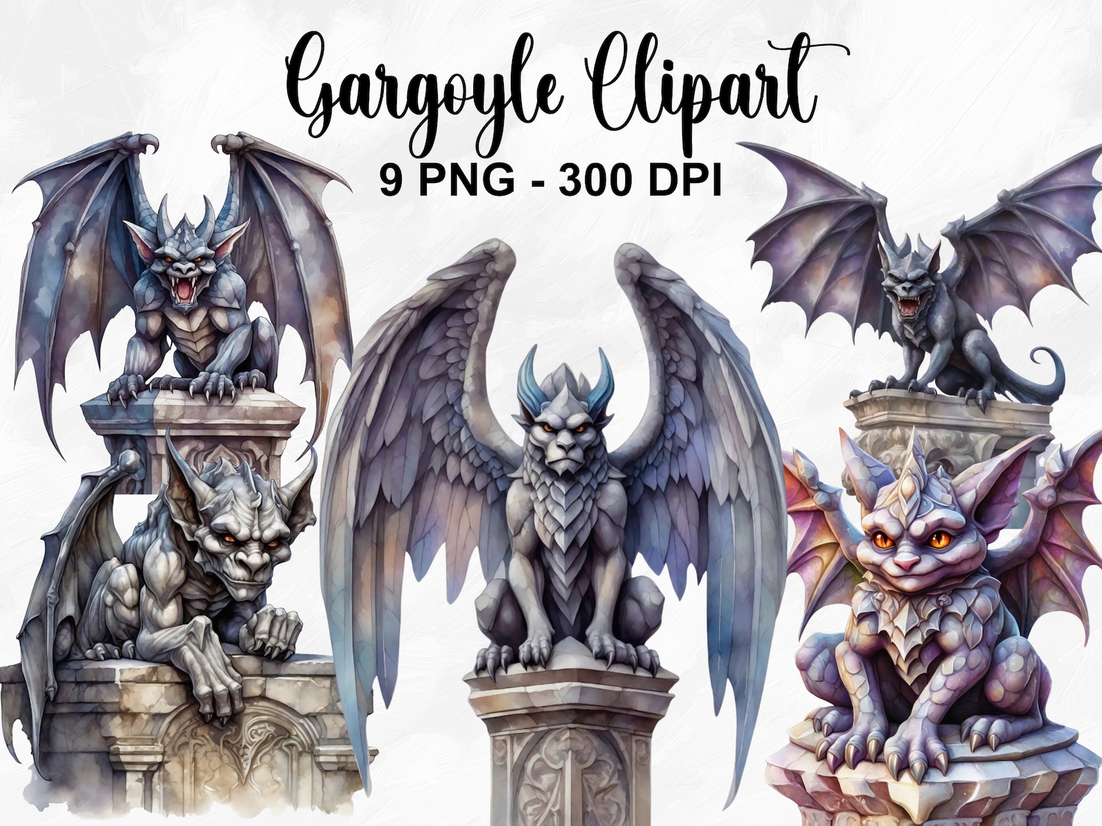 Watercolor Gargoyle Clipart, 9 PNG Gargoyle Clipart, Gothic Gargoyle ...