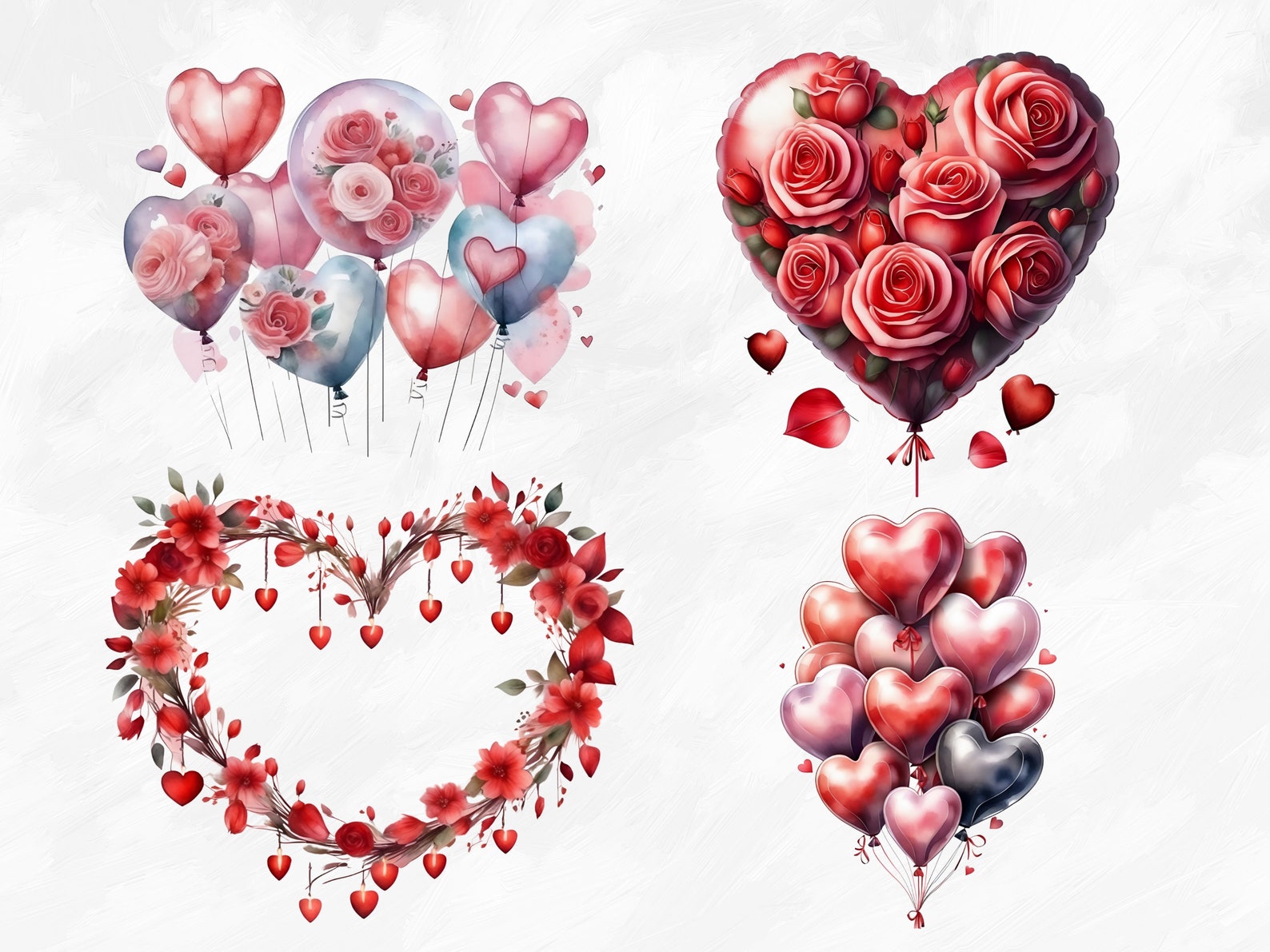 Watercolor Valentine's Day Clipart, 31 PNG Valentine's Day Pink & Red ...