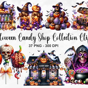 Aquarell Halloween Candy Shop Sammlung Clipart, 37 PNG Halloween Clipart, Happy Halloween Clipart, Halloween Candy PNG, kommerzielle Nutzung