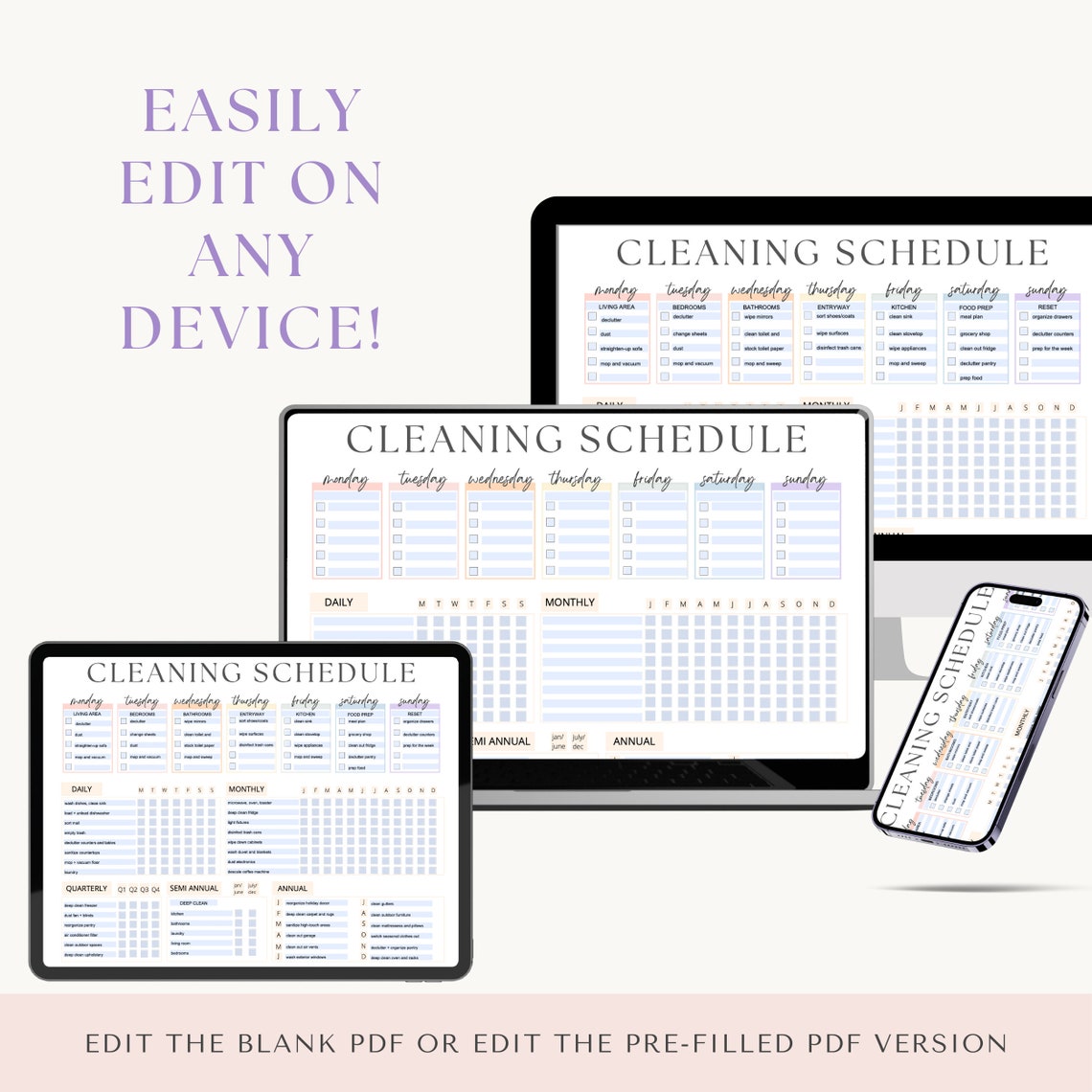 Editable Cleaning Schedule Printable: Chore Checklist (digital Download ...