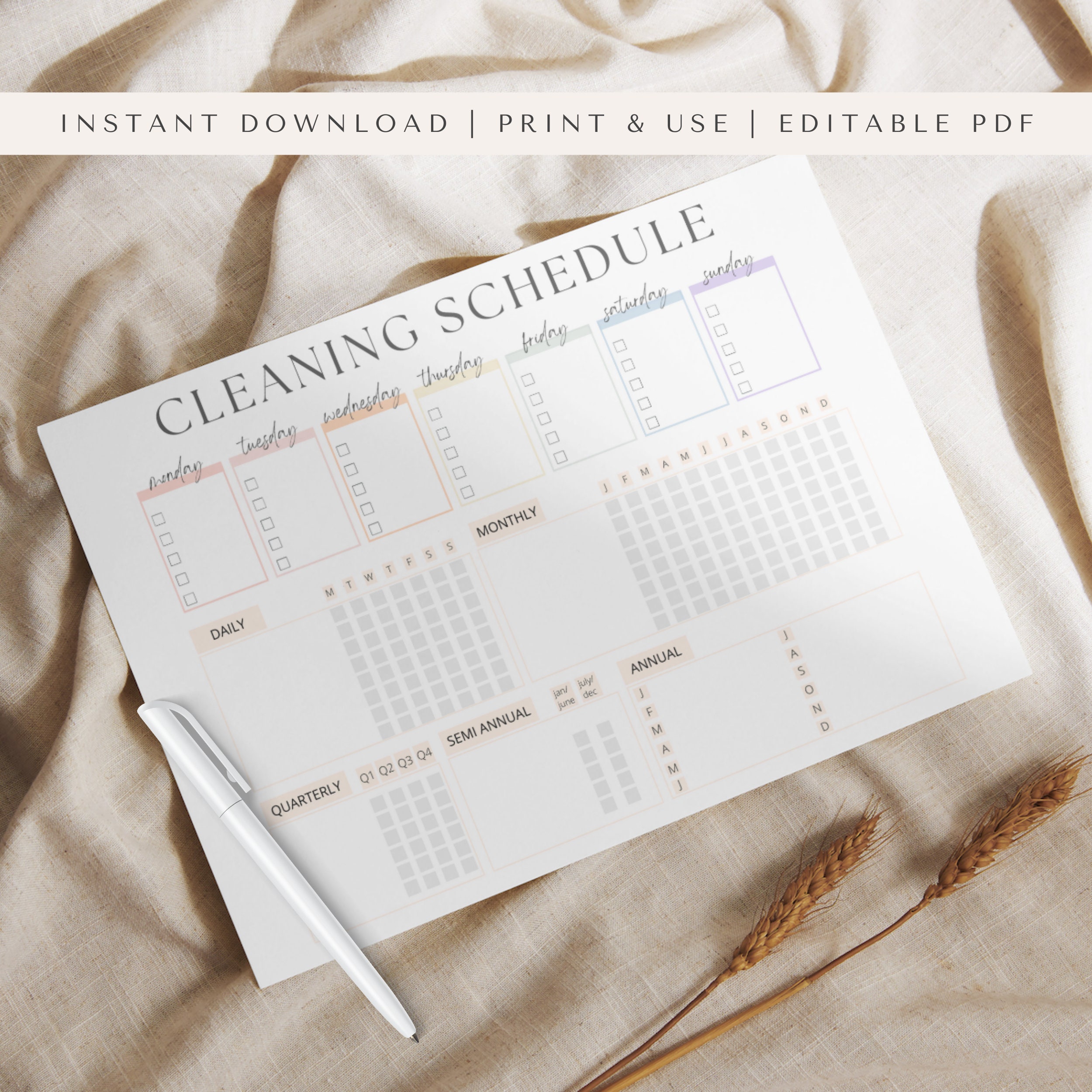 Editable Cleaning Schedule Printable: Chore Checklist (digital Download ...
