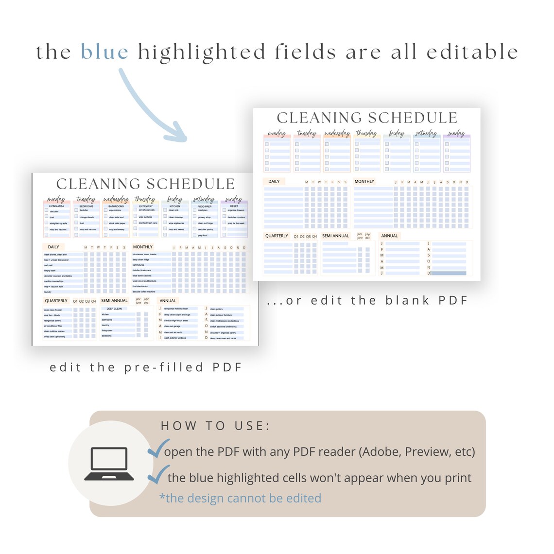 Editable Cleaning Schedule Printable: Chore Checklist (digital Download ...