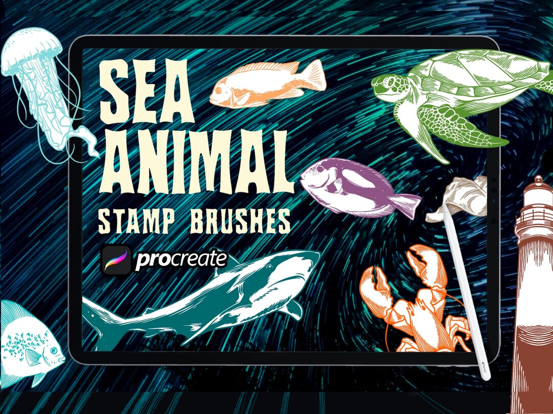 Sea Animals Brush Stamp Procreate Etsy