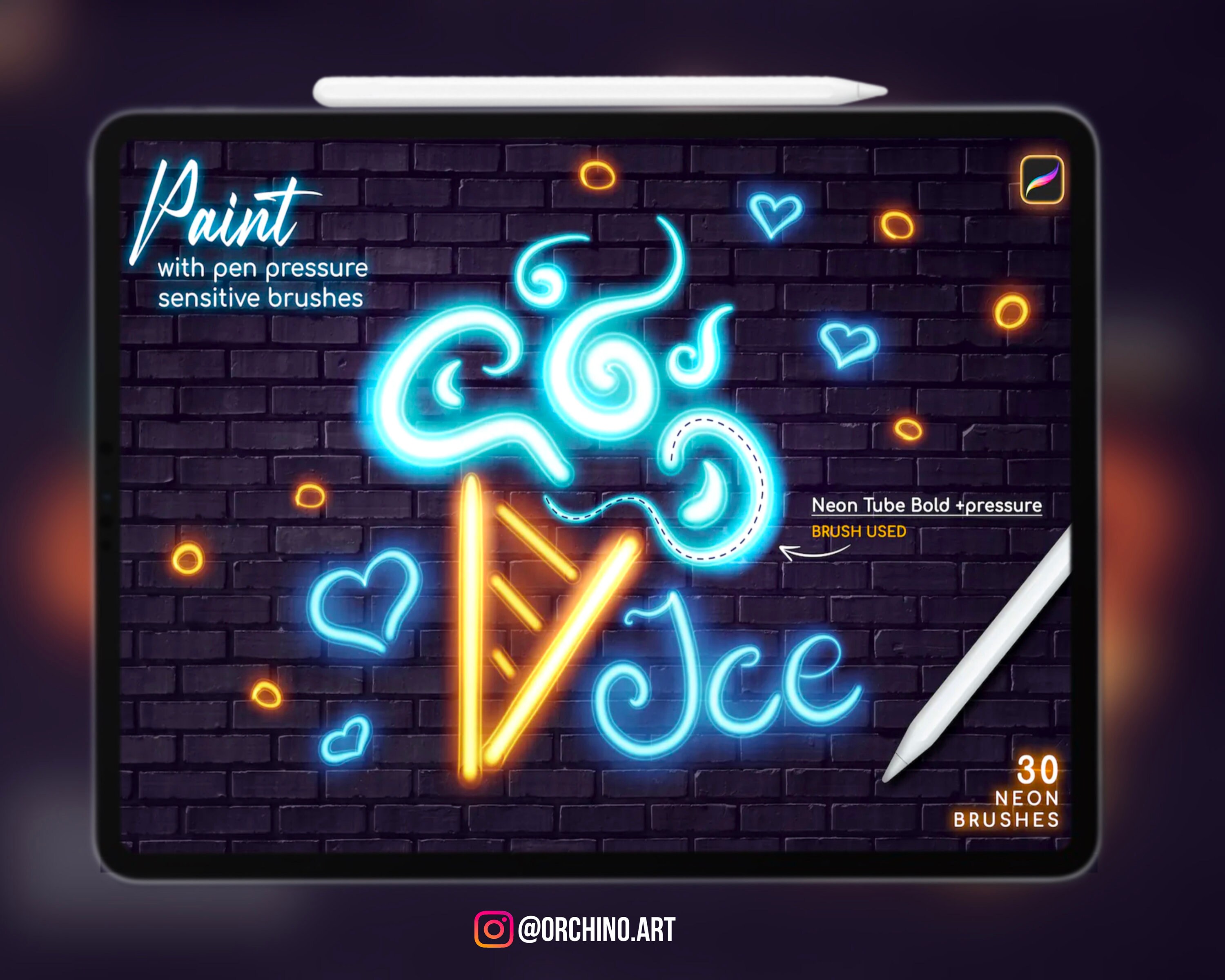 Neon Brushes for Procreate Procreate Neon Brushes 30 Neon Etsy