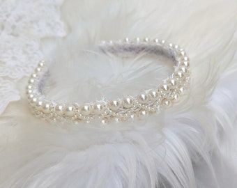 Ivoorkleurige parel bruiloft hoofdband: bruids tiarahaaraccessoire