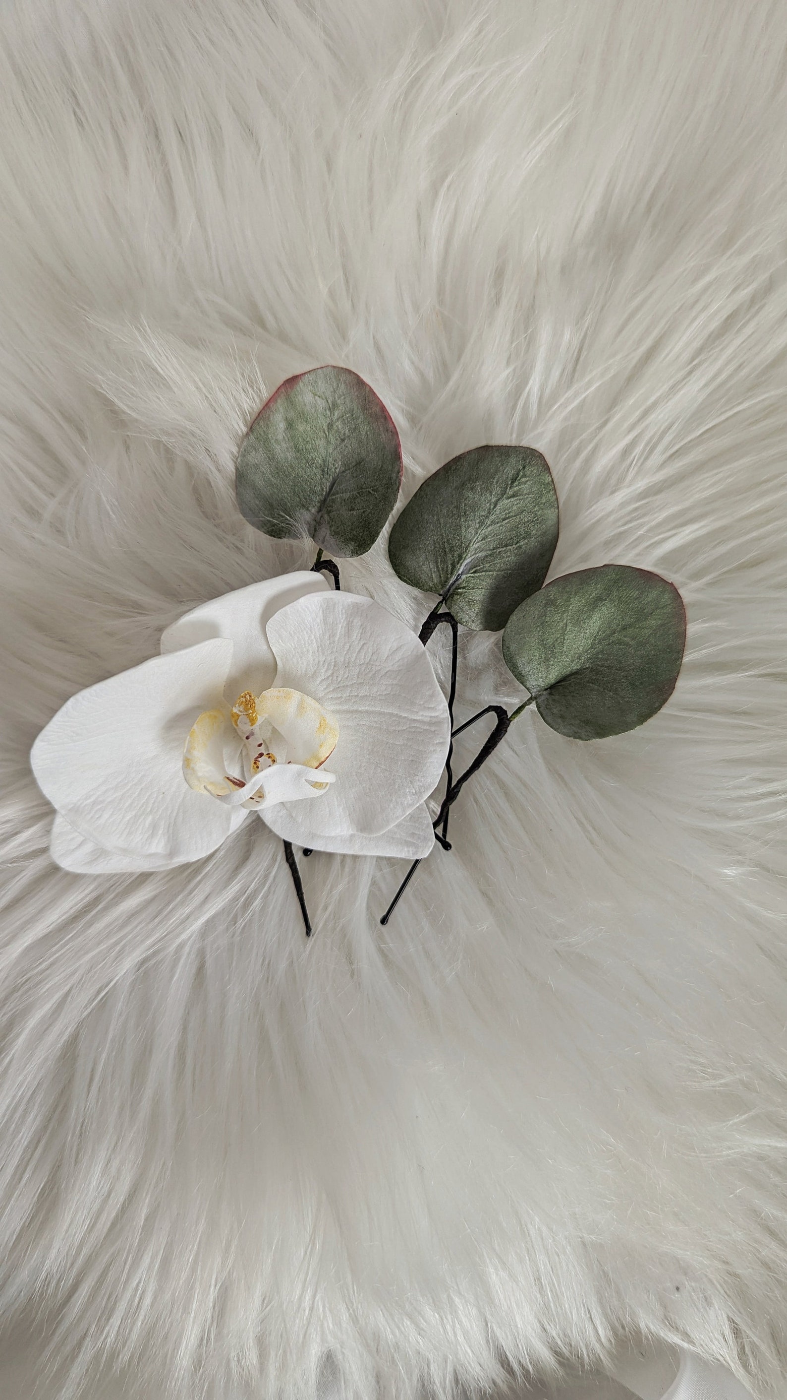 Handmade EVA Foam White Orchid & Eucalyptus Hair Pins - Etsy