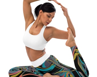 Colorful Boho Yoga Leggings, High-Waisted Meditation Activewear, Four-Way Stretch Fabric