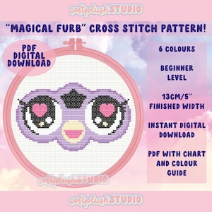 Furby Faceplate Cross Stitch Pattern PDF *Digital Download!* Beginner Easy Cute Kawaii Y2K Pastel Embroidery Wall Hanging