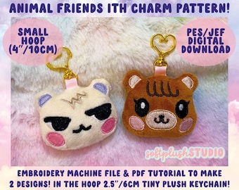 Animal Friends ITH Maschinenstickerei Plüsch PES/JEF Design *Digital Download!* Stickmuster Anleitung für Crossing Dorfbewohner Bärenjunges und Eichhörnchen