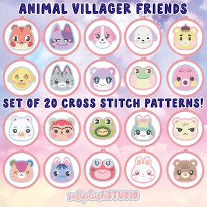 Villager Friends 20 Cross Stitch Patterns PDF Digital Download! Beginner Easy Cute Kawaii Animal Pastel Embroidery Wall Hanging Crossing