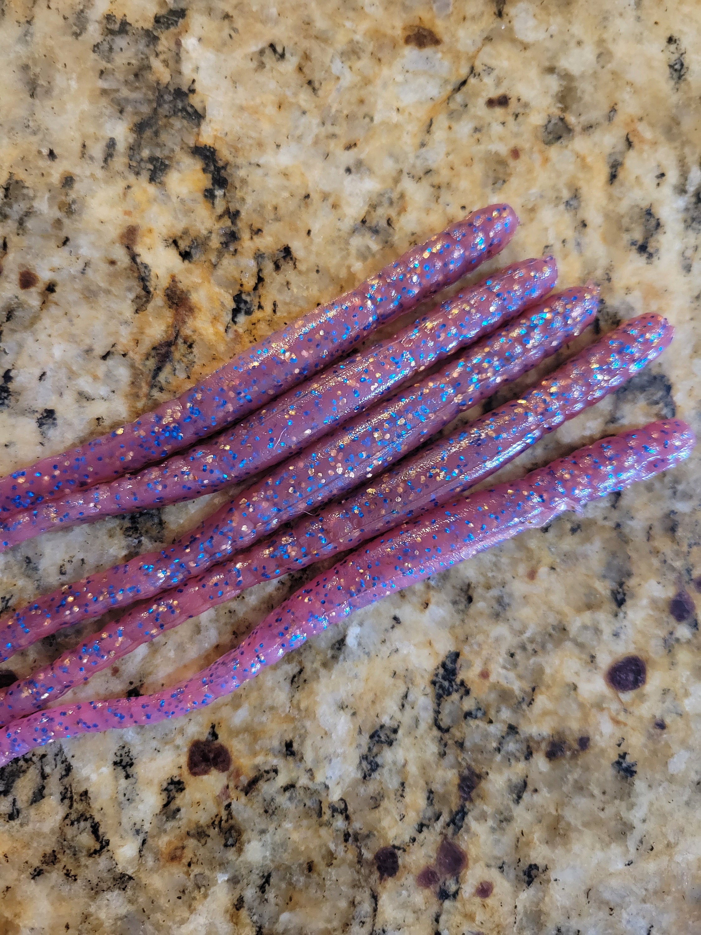 6-inch Finesse Fishing Worms Pink With Blue and Gold Flake 