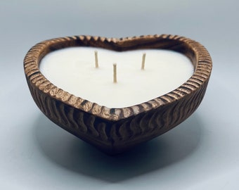 Hand Carved - Heart Shaped - Wood Dough Bowl Candles