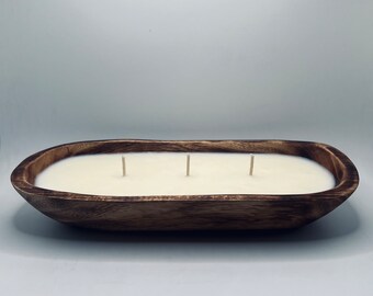 Hand Carved Wood Dough Bowl Candles - 11x4x2