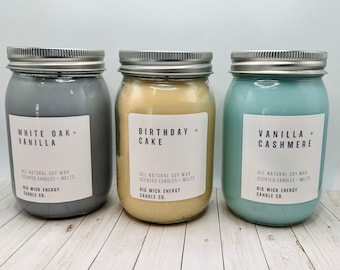 Scented Soy Candle - Tapered Canning Jar - 16 oz  (Pick Your Scent)