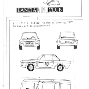 Decal 1:43 Lancia Fulvia HF 1.3 Cella Munari 12h Sebring 1967 Lancia Model Club