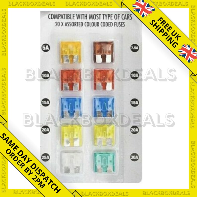 20PC Car Fuse Set 5A 7.5A 10A 15A 20A 25A 30A AMP Car Van Bike
