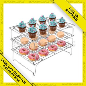 3 Tier Stackable Cake Stand Baking Cooling Rack Three Level Cooking Bake Tray Uk