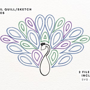 Enkele lijn pauw voor folieganzenveer- en schetspennen | Inclusief SVG- en PNG-bestandstypen | Enkele lijntekeningen voor snijmachines