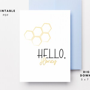 Tarjeta de felicitación imprimible Tarjeta "Pensando en ti" Tarjeta para todas las ocasiones Descarga digital instantánea Tarjeta de saludos Descarga en PDF Paquete de cuidado de miel Honeycomb