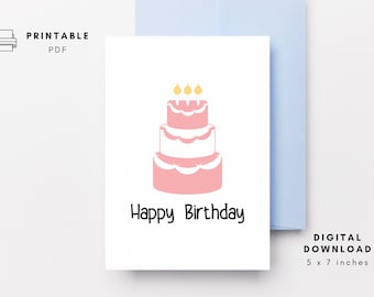 Tarjeta de cumpleaños con pastel rosa: Tarjeta de felicitación imprimible (PDF)