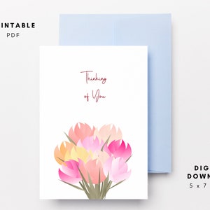 Carte imprimable Une pensée pour vous Carte de voeux avec des fleurs Carte PDF à téléchargement immédiat Carte de soins pour deuil Désolé pour votre perte Cadeau
