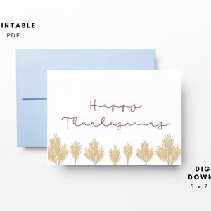 Printable Happy Thanksgiving Card Print at Home Thanksgiving Greeting Card Fall Printable PDF Card for Autumn Paper Craft Card Gold Wine