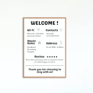 INGLESE Airbnb messaggio per ospiti, Insegna di benvenuto, Info wifi,Per casa in affitto, Regole della casa, Insegna DA MODIFICARE, welcome