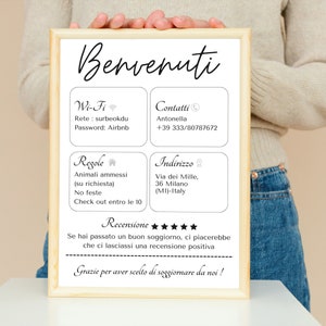 Mensagem de boas-vindas para hóspedes em italiano, mensagem para airbnb, placa de boas-vindas, aluguéis de curto prazo, modelo personalizável, fácil