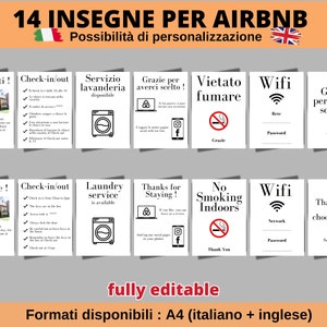 Airbnb signs Italian, Airbnb Sign bundle English, Stamper for Airbnb, Signs, Airbnb welcome messages, House for rent paintings, Template