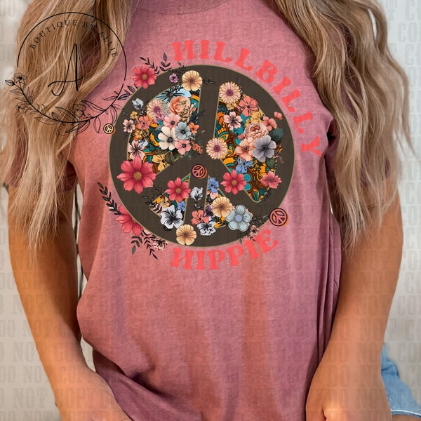 Hillbilly Hippie Tshirt Cowgirl Shirt for Women Boho Chic Gift Peace Sign Shirt Western Country Music Fan Merch Small Town Girl Shirt