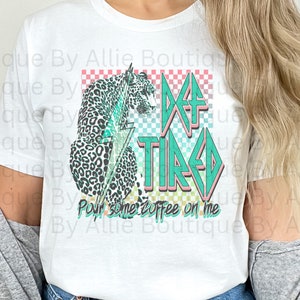 Retro Def Tired Pour Some Coffee on Me Leopard Print T-shirt 80s Music Fan Gift for Moms Coffee Lover Gift Animal Print Shirt Rock Music Tee