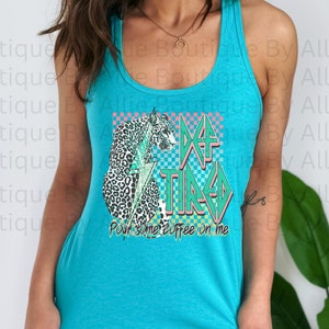 Retro Def Tired Pour Some Coffee on Me Leopard Print Tank 80s Music Fan Gift for Moms Coffee Lover Gift Animal Print Shirt Rock Music Tank