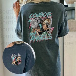 Cowboys and Angels Comfort Colors Country Music Shirt Western Graphic Tee Shirt Cowgirl Vintage Shirt  Country Music Trendy Western