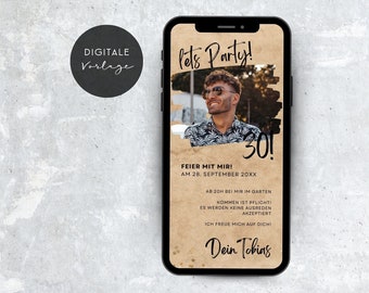 digitale Geburtstagseinladung Kraftpapier Design | 30. Geburtstag Foto Einladung selbst gestalten | eCard Download & Versand Whatsapp 233