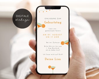 digitale Einladung Geburtstagsparty modern | Sekt Party Einladung | eCard Canva Vorlage personalisierbar | Versand per Whatsapp 270