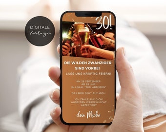 digitale Geburtstagseinladung für Männer 30 40 Geburtstag | Bier eCard Einladungsvorlage | Handy Whatsapp Einladung versenden 245