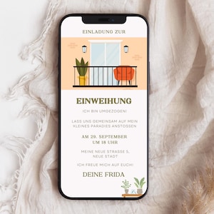 digitale Einladung zur Einweihung im Balkon Retro Design | eCard Einweihungsparty Vorlage selbst personalisieren | Versand per Whatsapp 611