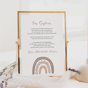 Carta de bautismo personalizable para ahijado arcoíris marrón natural | cartel imprimible regalo de bautismo ahijado patrocinador plantilla de carta cartel de bautismo 405