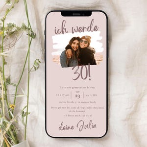 digitale Geburtstagseinladung mit Foto, Einladungskarte 30 Geburtstag Whatsapp, animierte eCard minimalistisch personalisierbare Vorlage 205