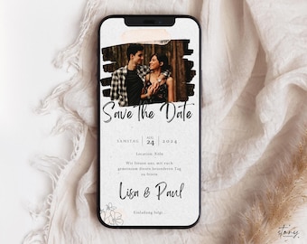 digitale Save the Date Hochzeitskarte Foto Hochzeitseinladung modern, eCard Hochzeit Einladung Vorlage Canva Hochzeit Handy 105