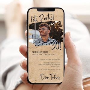 digitale Geburtstagseinladung Mann Kraftpapier, 30. Geburtstag Foto Einladungskarte Vorlage selbst gestalten, eCard Versand Whatsapp 233