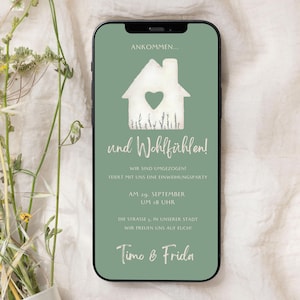 digitale Einladung neues Zuhause | Aquarell natur Einladung | eCard Einweihungsparty Haus Wohnung | Vorlage selbst personalisieren 606