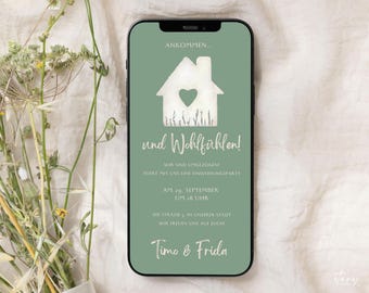 digitale Einladung neues Zuhause | Aquarell natur Einladung | eCard Einweihungsparty Haus Wohnung | Vorlage selbst personalisieren 606