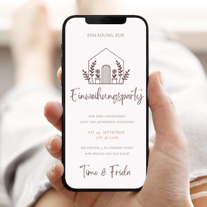 digitale Einladung zur Einweihungsparty | Haus lineArt minimalistisch | eCard Vorlage selbst personalisieren und Versand per Whatsapp 601