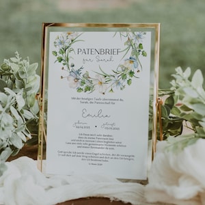 Póster personalizable con carta para padrinos, carta de bautismo, corona de flores de magnolia, plantilla de póster imprimible con regalo de bautismo para madrinas, carta de patrocinio para padrinos 409
